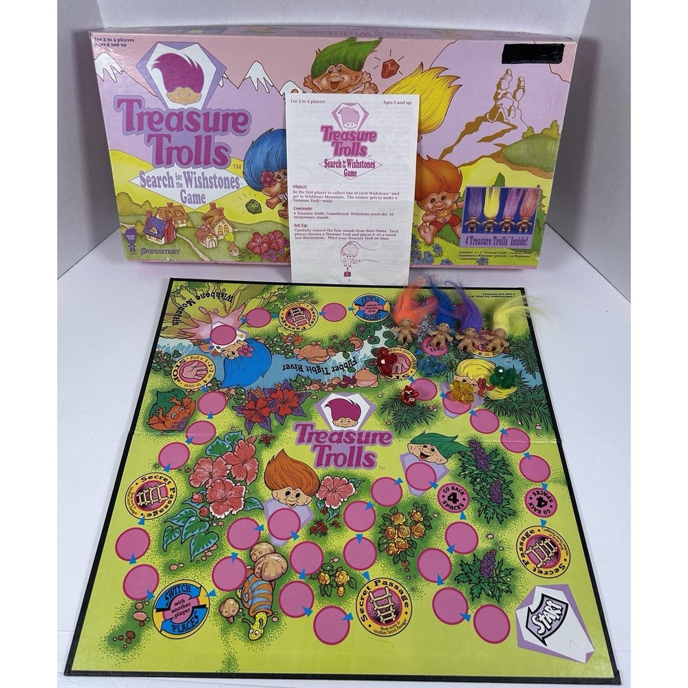 Vintage 1992 Pressman TREASURE TROLLS Wishstone Gems Kids Board Game COMPLETE